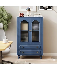 Streamdale Furniture 46.5'' Ribbed Glass Display Cabinet with 2 Drawers