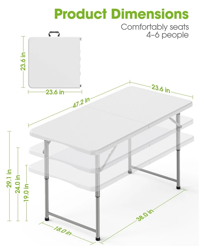 Piscifun Folding Table Reinforced Portable Quick Setup Indoor Outdoor Safety Lock