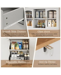 homfan Tall Kitchen Pantry Cabinet with Led Lights and Charging Station,Storage Hutch,Countertop,3 Drawers,4 Doors,Adjustable Shelves,Coffee Bar