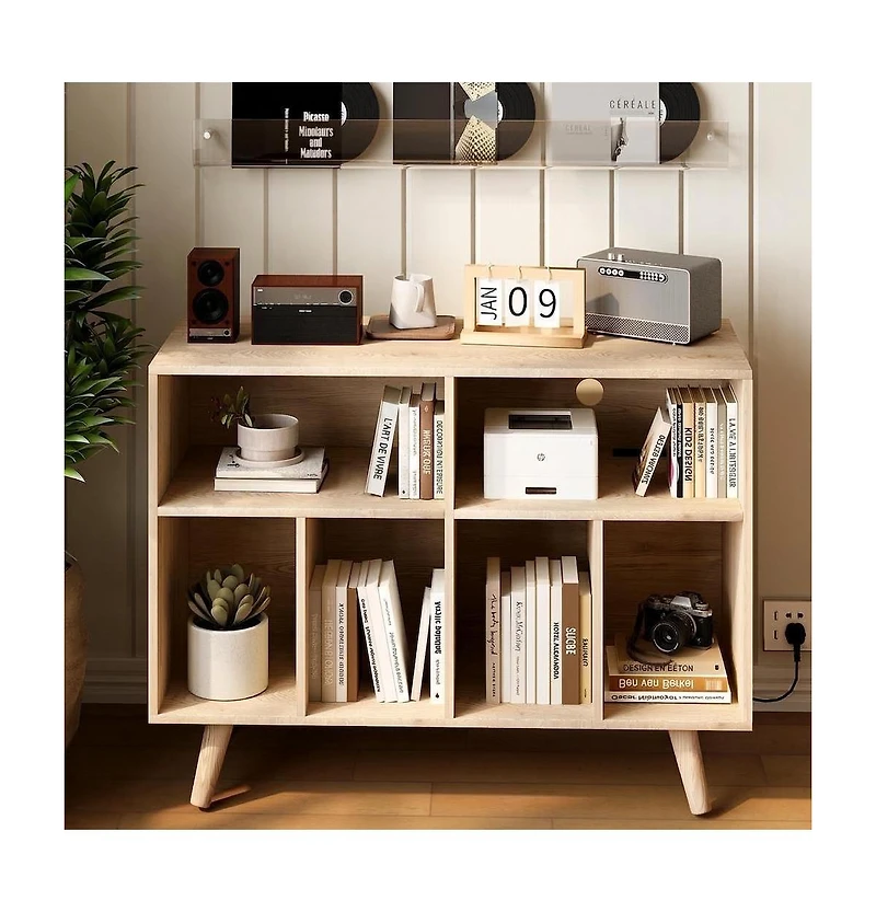 homfan 39.5-Inch Record Player Stand with Vinyl Storage and Charging Station, Holds 350 Albums