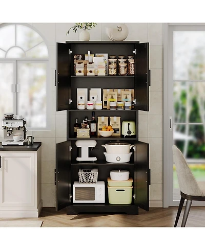 homfan 70" Tall Kitchen Pantry Cabinet with Doors and Adjustable Shelves Freestanding Storage Hutch for Kitchen, Living Room and Laundry