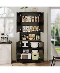 homfan 70" Tall Kitchen Pantry Cabinet with Doors and Adjustable Shelves Freestanding Storage Hutch for Kitchen, Living Room and Laundry