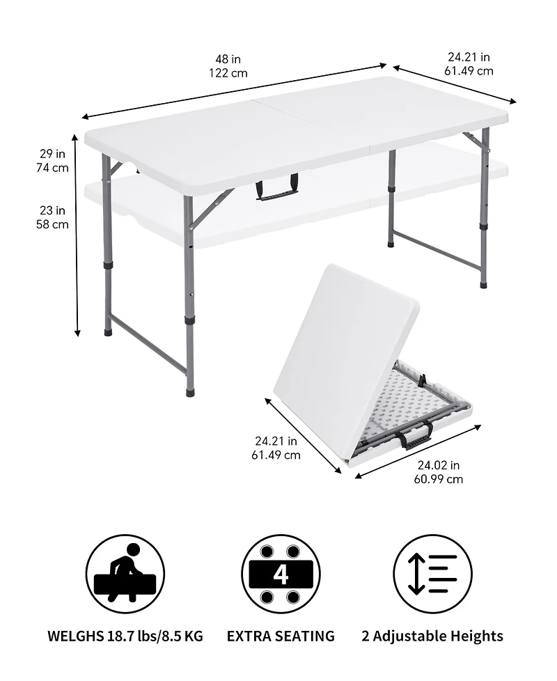 Piscifun Folding Camping Table Portable 6ft Heavy Duty Plastic Indoor Outdoor