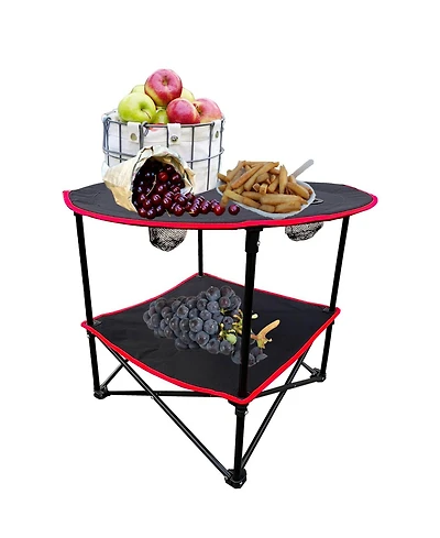 Piscifun Portable 2 Tier Foldable Camping Table with Cup Holders Carry Bag Lightweight Waterproof Oxford Fabric Outdoor Picnic Beach