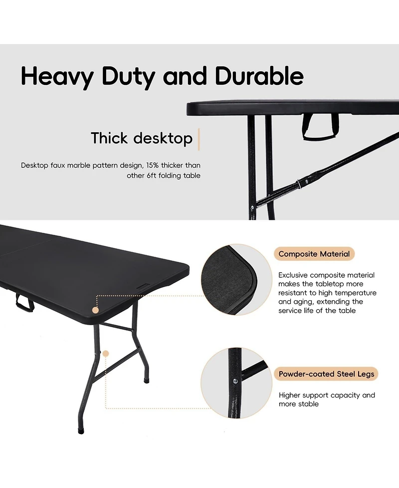 Piscifun 6ft Folding Table Plastic Portable Banquet Utility Desk Indoor Outdoor