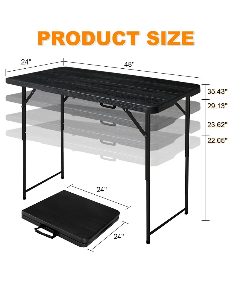 Piscifun Folding Table Portable Adjustable Height Hdpe Steel Lightweight Multi Purpose Indoor Outdoor
