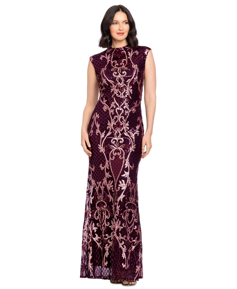 B&A By Betsy and Adam Petite Sequin Mock Neck Maxi Dress