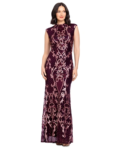 B&A By Betsy and Adam Petite Sequin Mock Neck Maxi Dress