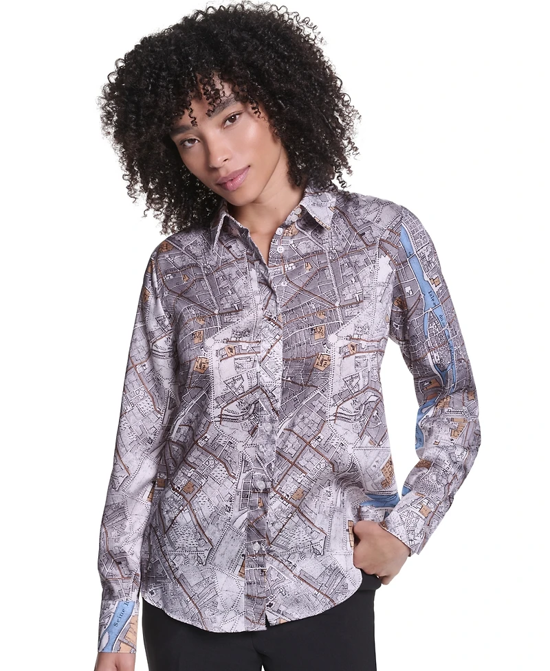 Karl Lagerfeld Paris Women's Long-Sleeve Button-Front Blouse