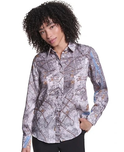 Karl Lagerfeld Paris Women's Long-Sleeve Button-Front Blouse