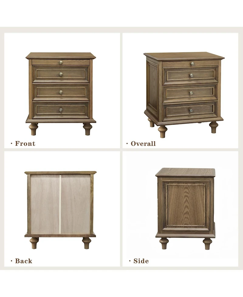 Streamdale Furniture Farmhouse 4-Drawer Nightstand with Hidden Pull-Out Shelf