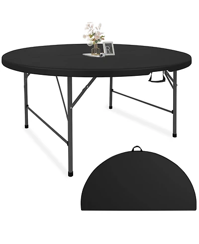 Piscifun Round Folding Table Fold in Half Portable Plastic Indoor Outdoor Party Dining Wedding Camping Picnic Events Handle