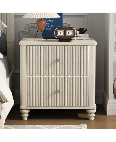 Streamdale Furniture Fluted 3-Drawer Mid-Century Modern Nightstand, 21.65" Wide