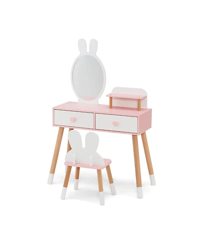 Gouun 2 in 1 Wooden Princess Kids Vanity Set with Mirror