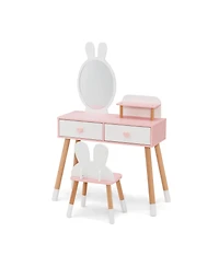 Gouun 2 in 1 Wooden Princess Kids Vanity Set with Mirror