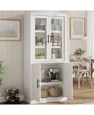 homfan 70.45" Tall Farmhouse Kitchen Pantry Cabinet, 4-Door Wood Storage with Adjustable Shelves