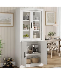 homfan 70.45" Tall Farmhouse Kitchen Pantry Cabinet, 4-Door Wood Storage with Adjustable Shelves