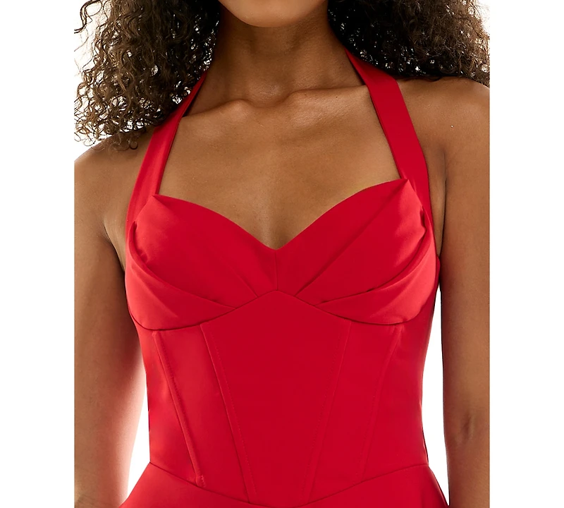 City Studios Juniors' Halter Neck Fit and Flare Dress
