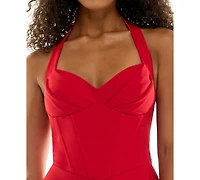 City Studios Juniors' Halter Neck Fit and Flare Dress
