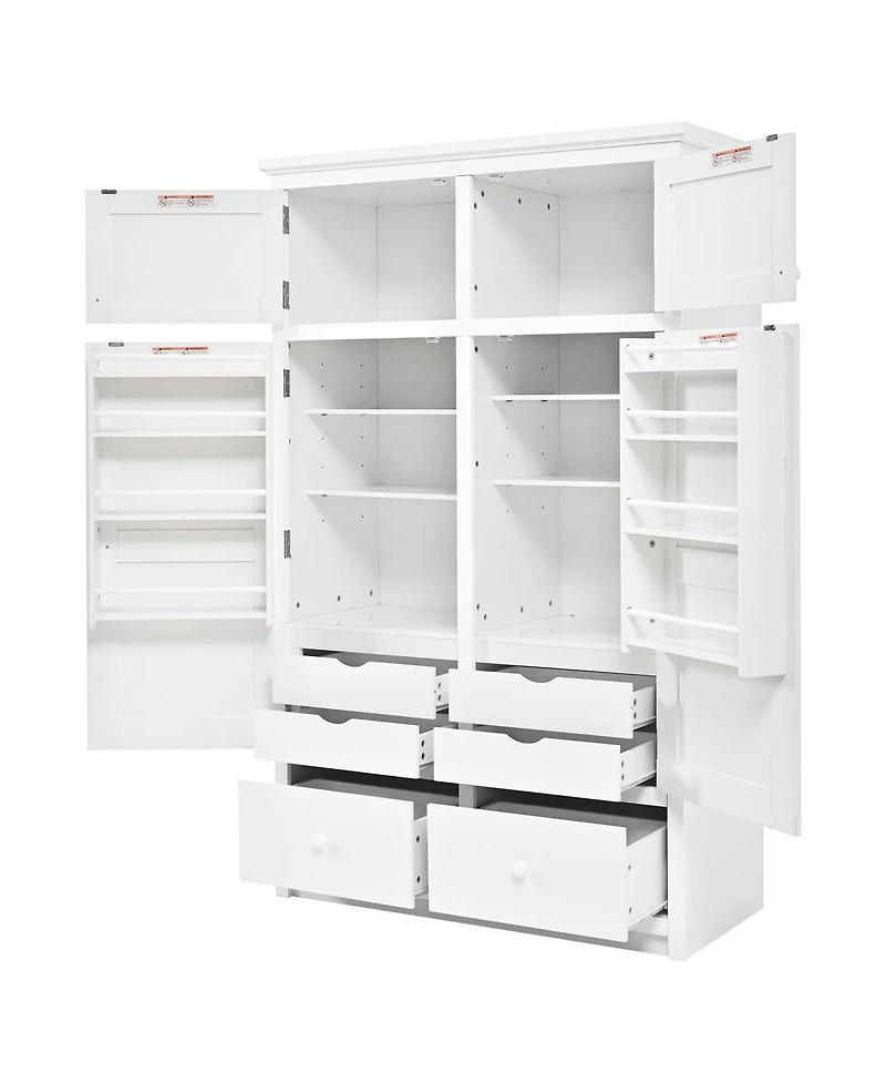 Streamdale Furniture Freestanding Kitchen Pantry Cabinet with 8 Door Shelves, 4 Trays and 6 Drawers