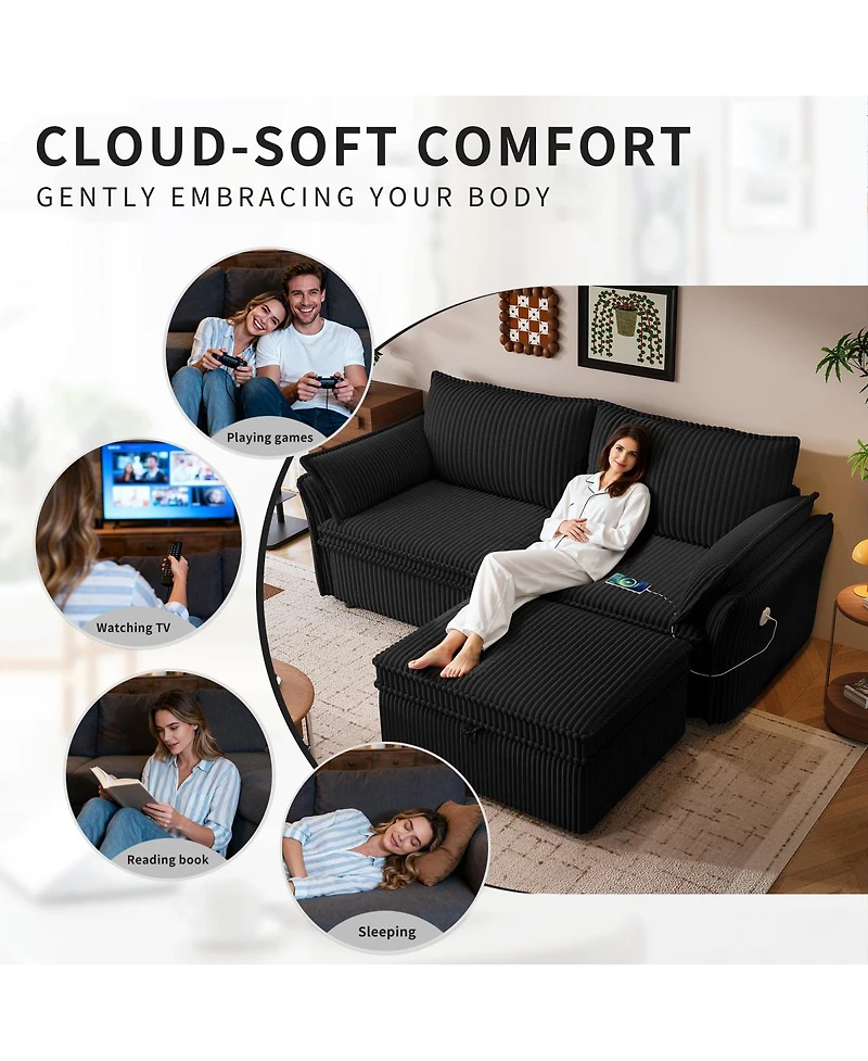 Streamdale Furniture 85-Inch Convertible Plush Sofa Bed