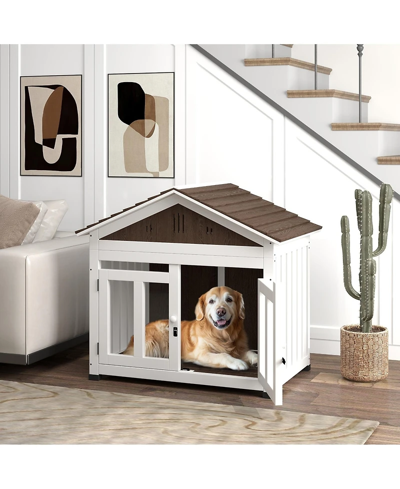 Ruie 40 in Wooden Dog House Outdoor Indoor with Air Vents and Floor