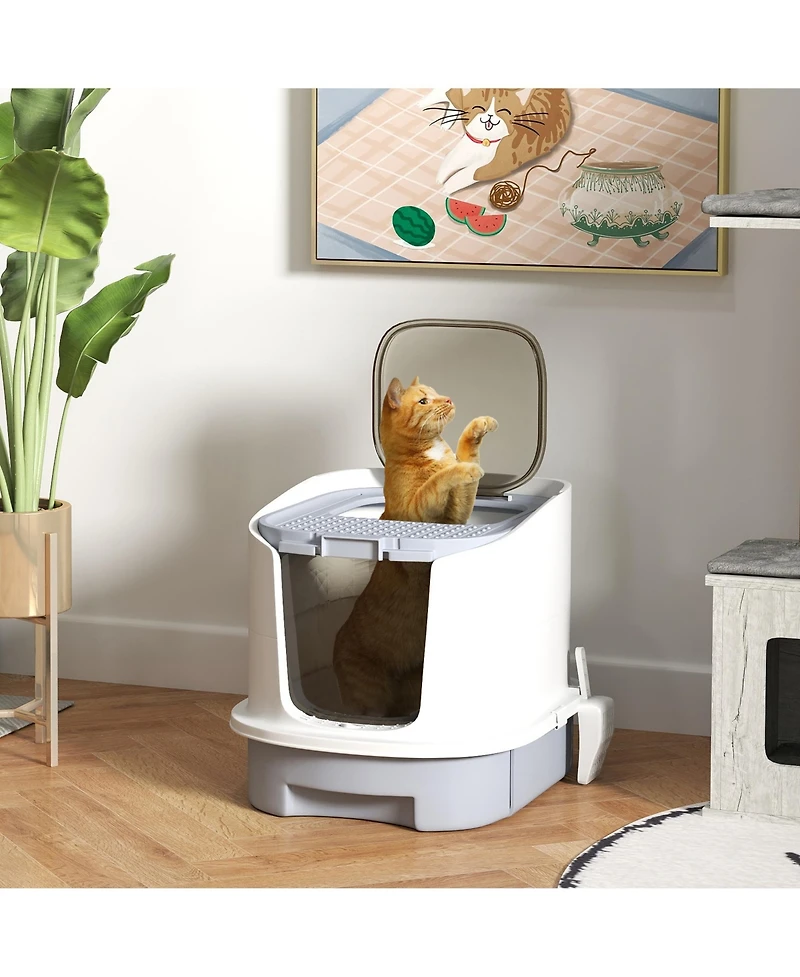 Ruie Covered Cat Litter Box with Top Entry Drawer and Scoop