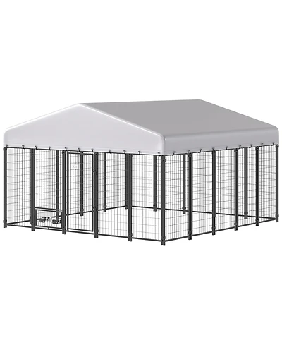 Ruie Outdoor Dog Kennel Run with Rotating Bowls and Waterproof Cover