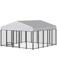 Ruie Outdoor Dog Kennel Run with Rotating Bowls and Waterproof Cover