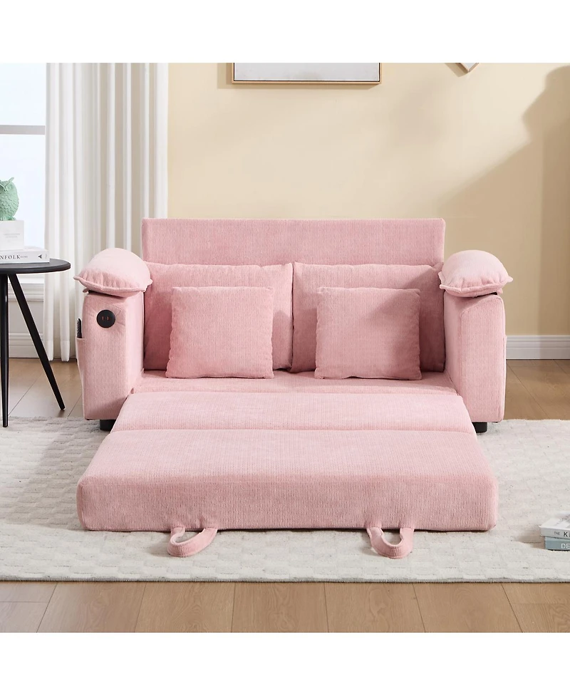 Streamdale Furniture 58" 3-in-1 Upholstered Convertible Futon Sofa Bed with Side Pockets