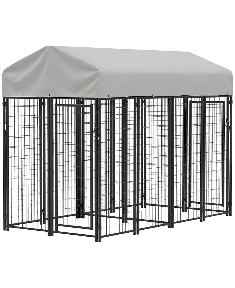 Ruie Two Room Outdoor Dog Kennel with Water Resistant Sun Proof Cover