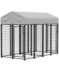 Ruie Two Room Outdoor Dog Kennel with Water Resistant Sun Proof Cover