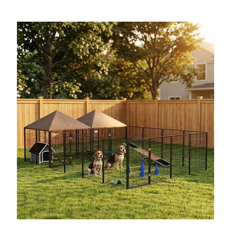 Ruie Large 2 Room Outdoor Dog Kennel with Adjustable Bowls and Latch