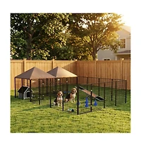 Ruie Large 2 Room Outdoor Dog Kennel with Adjustable Bowls and Latch