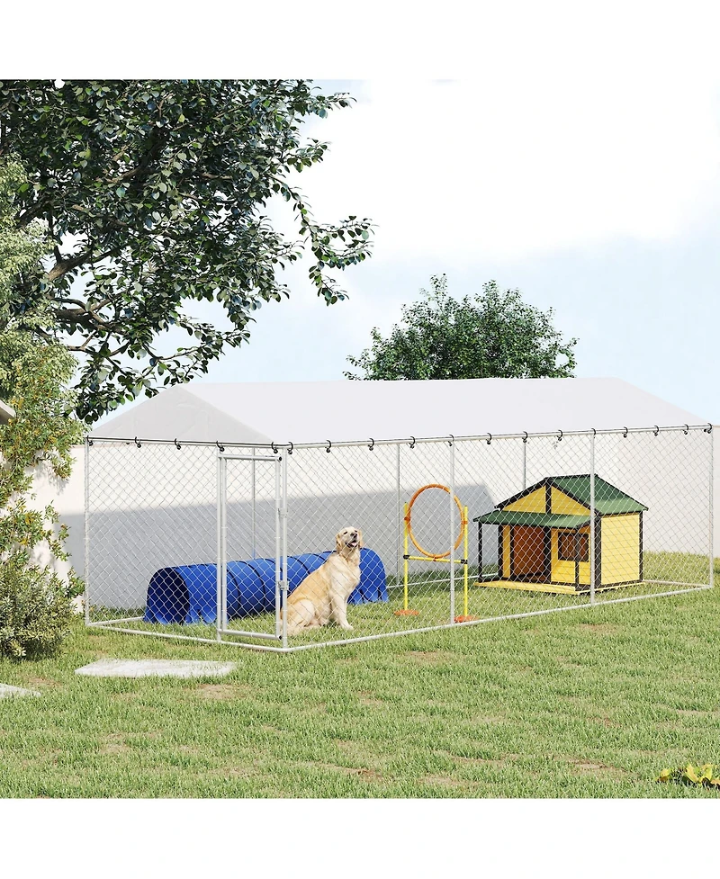 Ruie 20 ft Outdoor Dog Kennel with Waterproof Roof and Double Locks