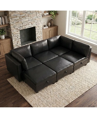 Streamdale Furniture Flexible 6-Seat Modular Pu Sofa with Storage and Sleeper Function
