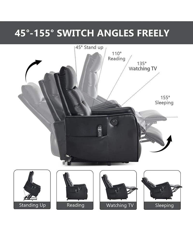 Clihome Power Lift Recliner Chair with Massage and Heat, 155degree(s) Reclining Usb Port, Pu Leather