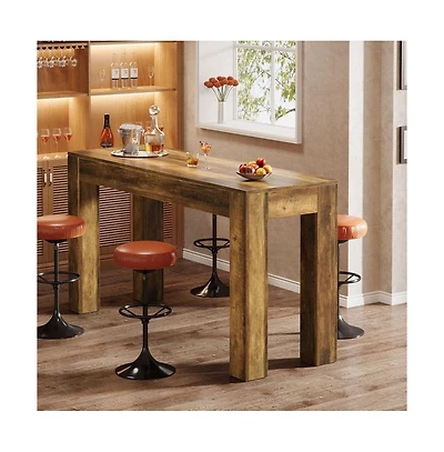 Tribesigns 33.46 in. Rectangle Bar Table, Wood Counter Height Pub Table with Duouble Pedestal for Kitchen, Home