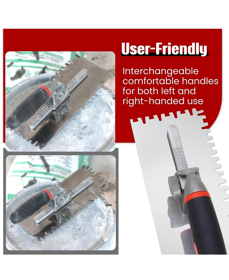 Xdovet Notch Trowel Set 8 Piece Kit Stainless Steel Soft Grip Handle Cement Concrete Masonry Tile Work
