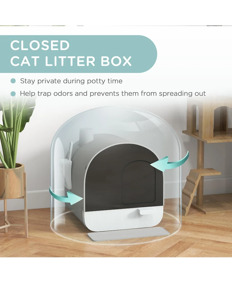 Enclosed Cat Litter Box with Lid Filter Scoop and Mat