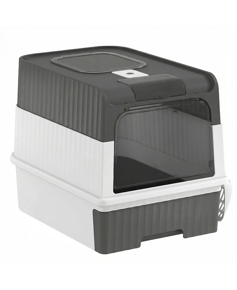Ruie Hooded Cat Litter Box with Drawer Front Entry and Top Exit