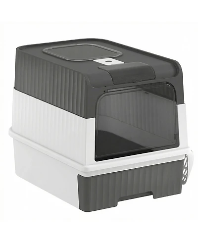Ruie Hooded Cat Litter Box with Drawer Front Entry and Top Exit