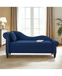 Streamdale Furniture 64.5'' Modern Velvet Storage Chaise Lounge with Lumbar Pillow