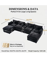 Streamdale Furniture 145" U-Shaped 6-Seat Modular Cloud Sectional Sofa with Usb Console