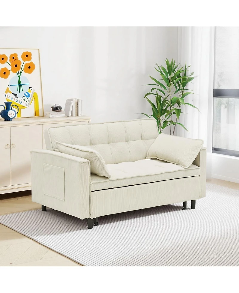 Streamdale Furniture 54.3" Corduroy Modular Sleeper Sofa with Pull Out Bed