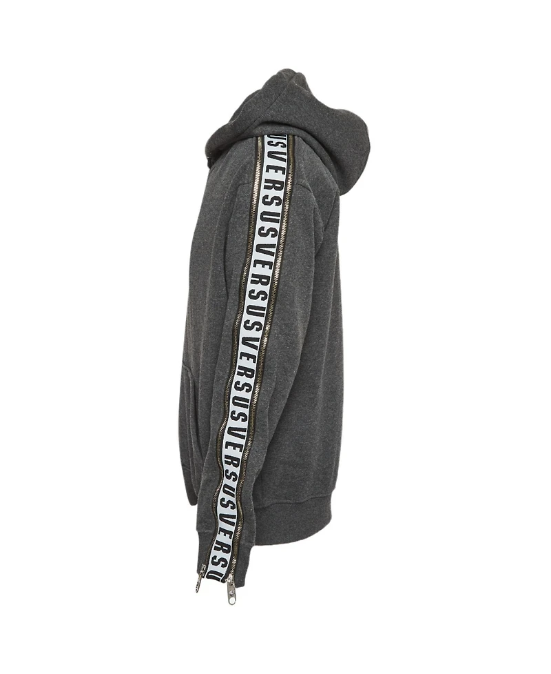 Pre-Owned Versace Men's Cotton Knit Logo Tape Zip Detail Hooded Jacket