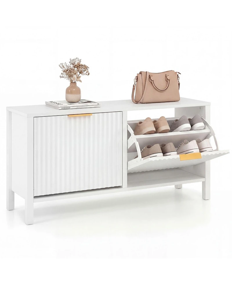 Slickblue Wooden Shoe Storage Bench with 2 Flip Drawers for Entryway Organization