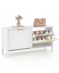 Slickblue Wooden Shoe Storage Bench with 2 Flip Drawers for Entryway Organization