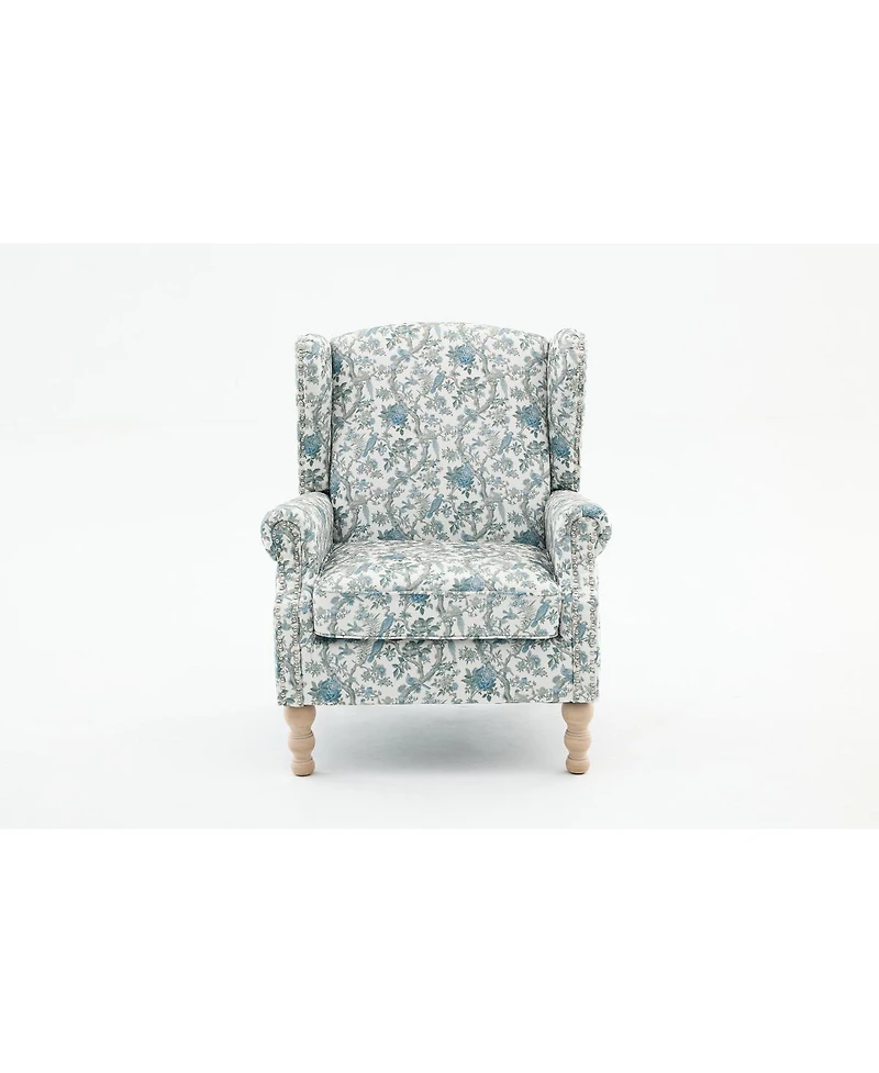 Streamdale Furniture Modern Floral Accent Chair with Retro Wood Legs