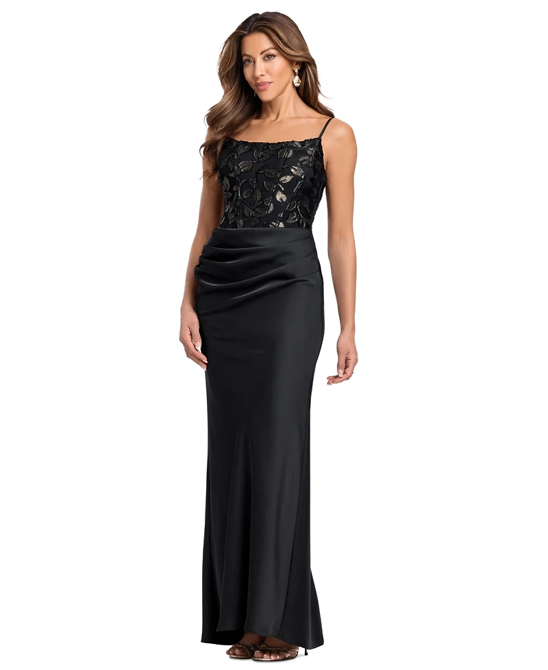 Betsy & Adam Women's Floral Square Neck Gown